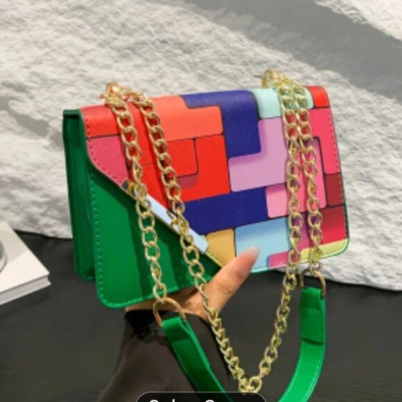 Mini Fashion Plaid Contrast Metal Chine Shoulder Strap Square Bag - Picture 1 of 3